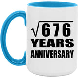 26th Anniversary Square Root of 676 Years Anniversary - 15oz Accent Mug Blue