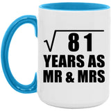 9th Anniversary Square Root of 81 Years As Mr & Mrs - 15oz Accent Mug Blue