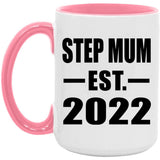 Step Mum Established EST. 2022 - 15oz Accent Mug Pink