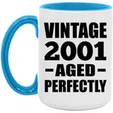 23rd Birthday Vintage 2001 Aged Perfectly - 15oz Accent Mug Blue