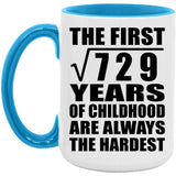 27th Birthday Square Root of 729 Years of Childhood - 15oz Accent Mug Blue
