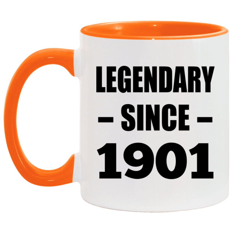 123rd Birthday Legendary Since 1901 - 11oz Accent Mug Orange