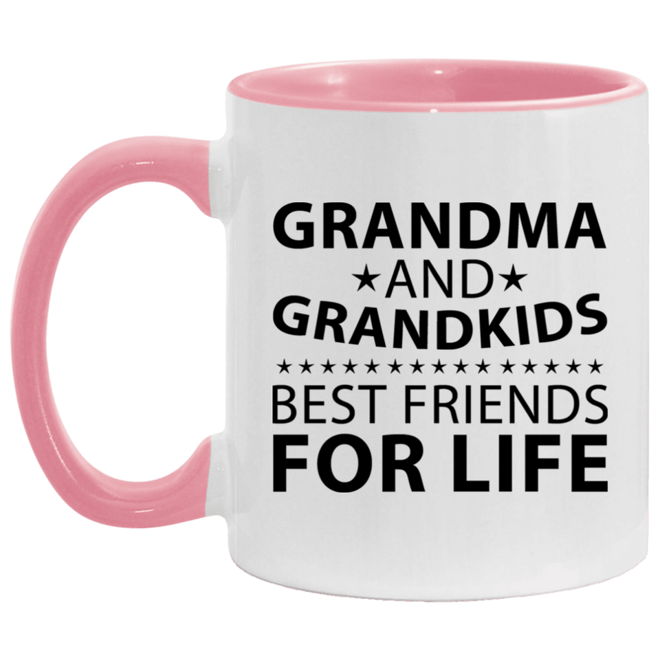 Grandma and Grandkids, Best Friends For Life - 11oz Accent Mug Pink