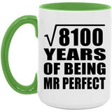 90th Anniversary Square Root of 8100 Years of Mr Perfect - 15oz Accent Mug Green