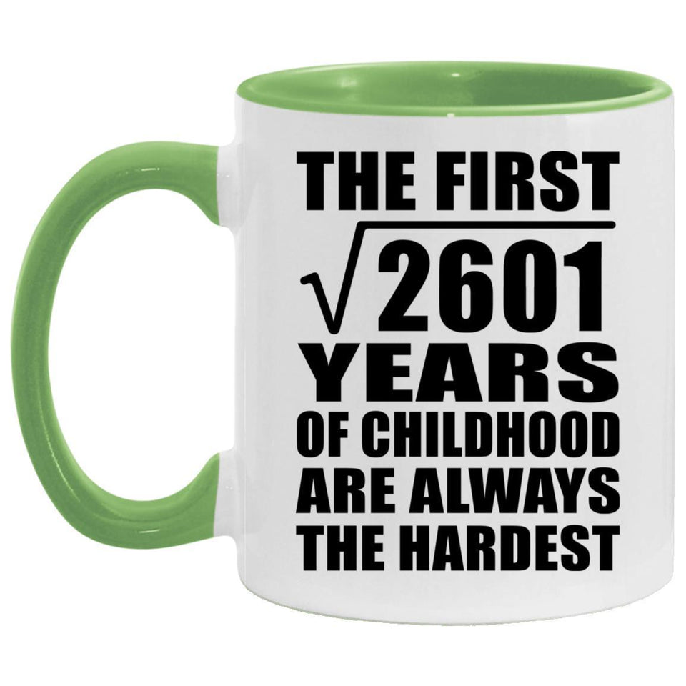 51st Birthday Square Root of 2601 Years of Childhood - 11oz Accent Mug Green