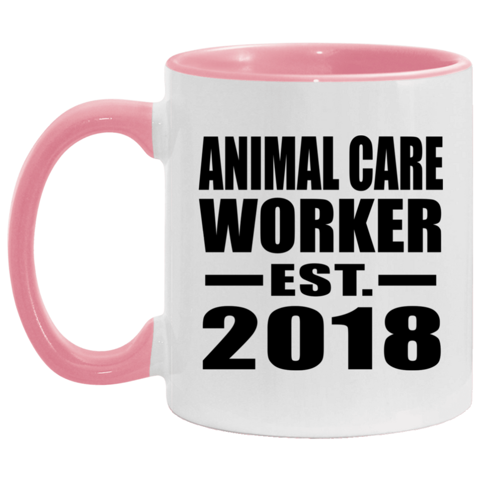 Animal Care Worker Established EST. 2018 - 11oz Accent Mug Pink
