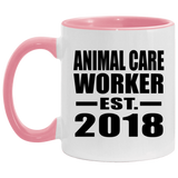 Animal Care Worker Established EST. 2018 - 11oz Accent Mug Pink