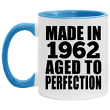 62nd Birthday Made In 1962 Aged to Perfection - 11oz Accent Mug Blue