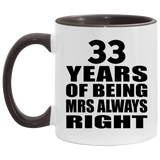 33rd Anniversary 33 Years of Being Mrs Always Right - 11oz Accent Mug Black