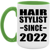 Hair Stylist Since 2022 - 15oz Accent Mug Green