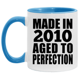 14th Birthday Made In 2010 Aged to Perfection - 11oz Accent Mug Blue