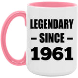 63rd Birthday Legendary Since 1961 - 15oz Accent Mug Pink