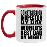 Construction Inspector By Day World's Best Dad By Night - 11oz Accent Mug Red