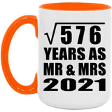 24th Anniversary Square Root of 576 Years As Mr & Mrs 2021 - 15oz Accent Mug Orange