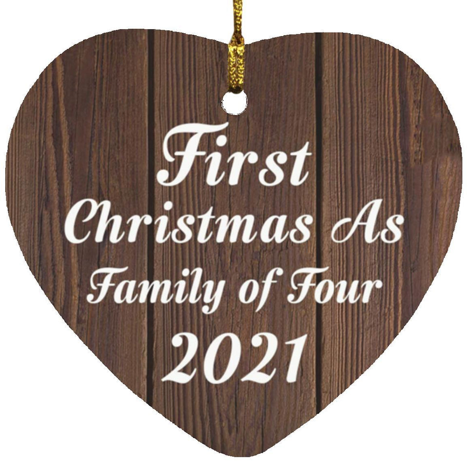 First Christmas As Family Of Four 2021 - Heart Ornament D