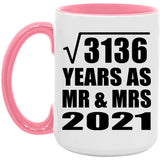 56th Anniversary Square Root of 3136 Years As Mr & Mrs 2021 - 15oz Accent Mug Pink