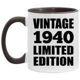 84th Birthday Vintage 1940 Limited Edition - 11oz Accent Mug Black