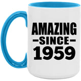 65th Birthday Amazing Since 1959 - 15oz Accent Mug Blue