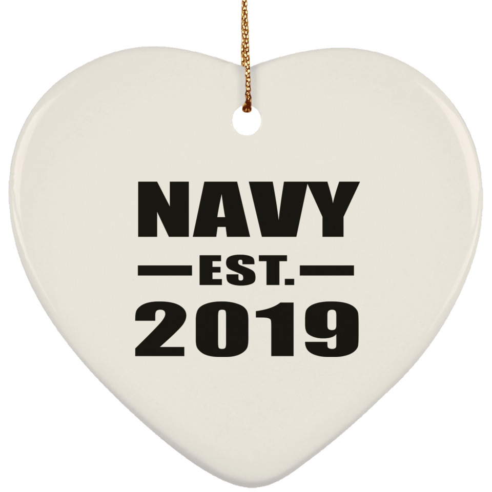 Navy Established EST. 2019 - Heart Ornament