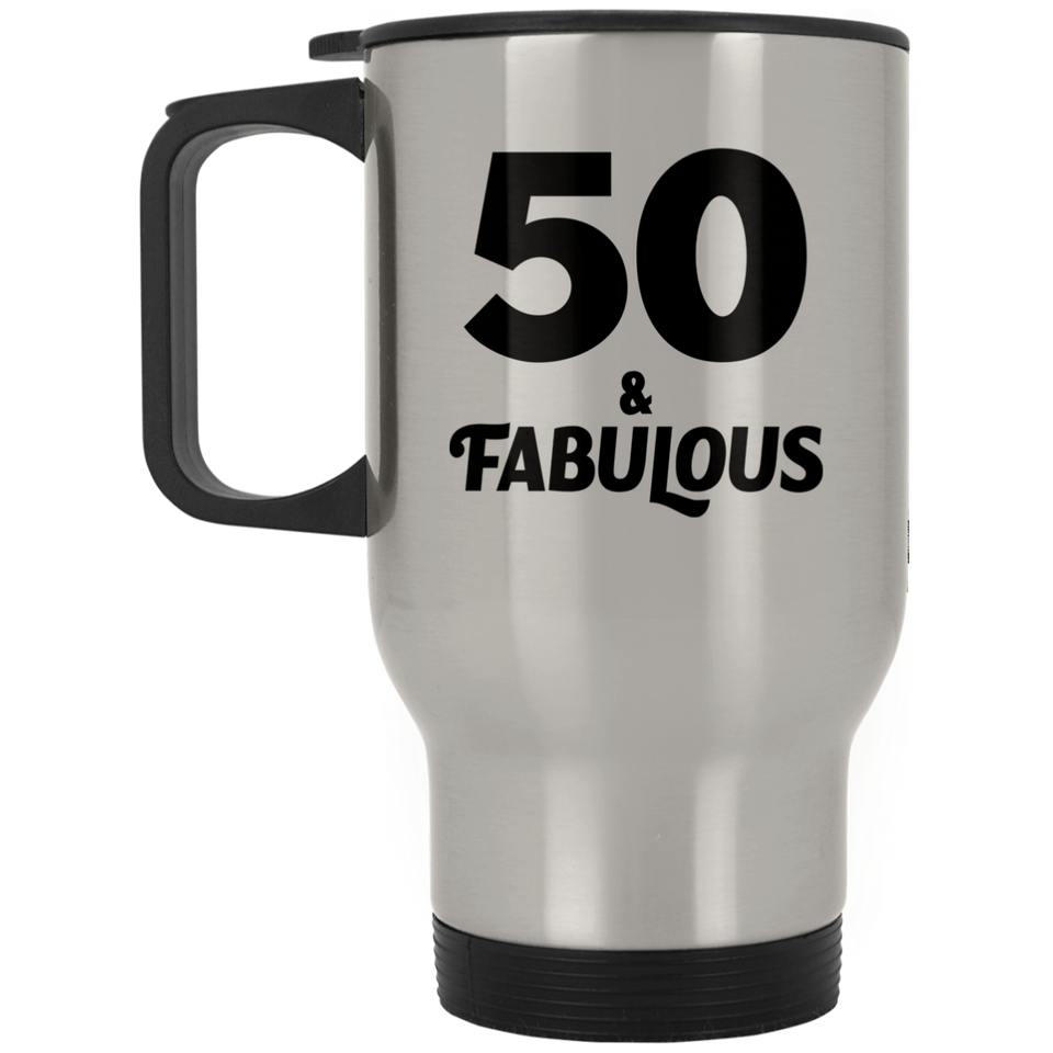 50th Birthday 50 & Fabulous - Silver Travel Mug
