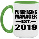 Purchasing Manager Established EST. 2019 - 15oz Accent Mug Green