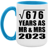 26th Anniversary Square Root of 676 Years As Mr & Mrs 2023 - 15oz Accent Mug Blue