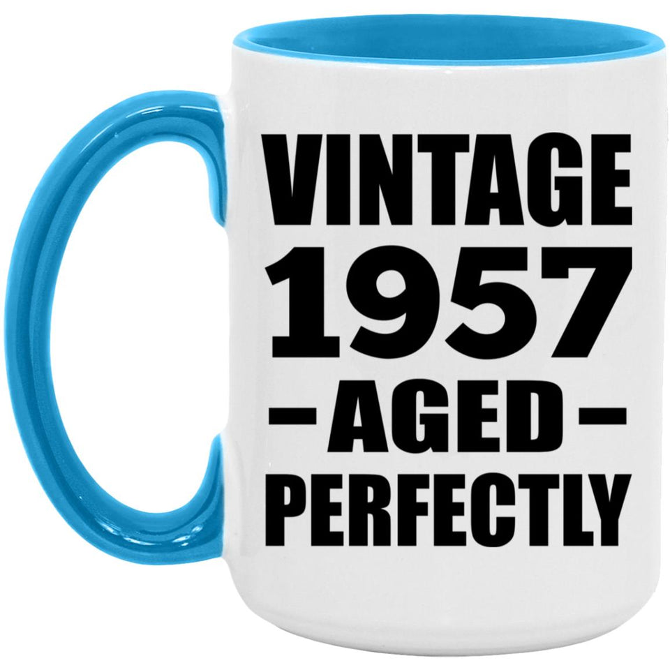 67th Birthday Vintage 1957 Aged Perfectly - 15oz Accent Mug Blue
