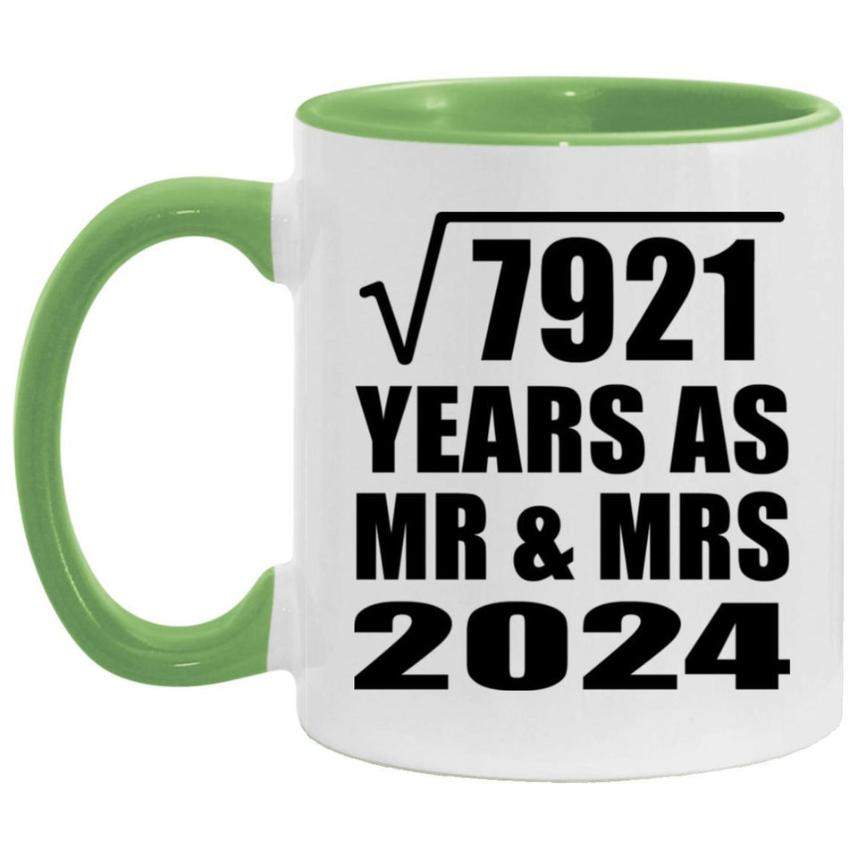 89th Anniversary Square Root of 7921 Years As Mr & Mrs 2024 - 11oz Accent Mug Green