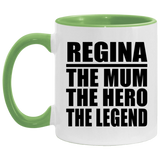 Regina The Mum The Hero The Legend - 11oz Accent Mug Green