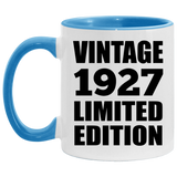 97th Birthday Vintage 1927 Limited Edition - 11oz Accent Mug Blue