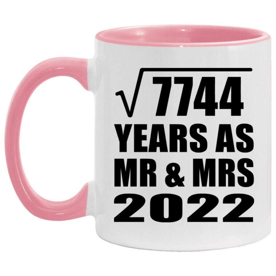 88th Anniversary Square Root of 7744 Years As Mr & Mrs 2022 - 11oz Accent Mug Pink