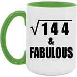 12th Birthday Square Root of 144 & Fabulous - 15oz Accent Mug Green
