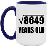 93rd Birthday Square Root of 8649 Years Old - 15oz Accent Mug Purple