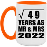 7th Anniversary Square Root of 49 Years As Mr & Mrs 2022 - 15oz Accent Mug Orange