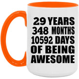 29th Birthday 29 Years 348 Months 10592 Days Of Awesome - 15oz Accent Mug Orange