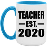 Teacher Established EST. 2020 - 15oz Accent Mug Blue