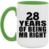 28th Anniversary 28 Years Of Being Mr Right - 15oz Accent Mug Green