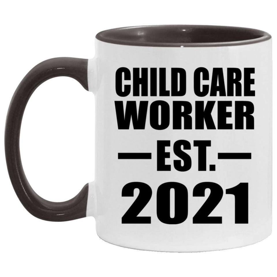 Child Care Worker Established EST. 2021 - 11oz Accent Mug Black