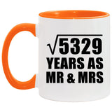 73rd Anniversary Square Root of 5329 Years As Mr & Mrs - 11oz Accent Mug Orange