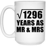 36th Anniversary Square Root of 1296 Years As Mr & Mrs - 15oz Coffee Mug