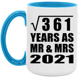 19th Anniversary Square Root of 361 Years As Mr & Mrs 2021 - 15oz Accent Mug Blue