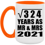 18th Anniversary Square Root of 324 Years As Mr & Mrs 2021 - 15oz Accent Mug Orange