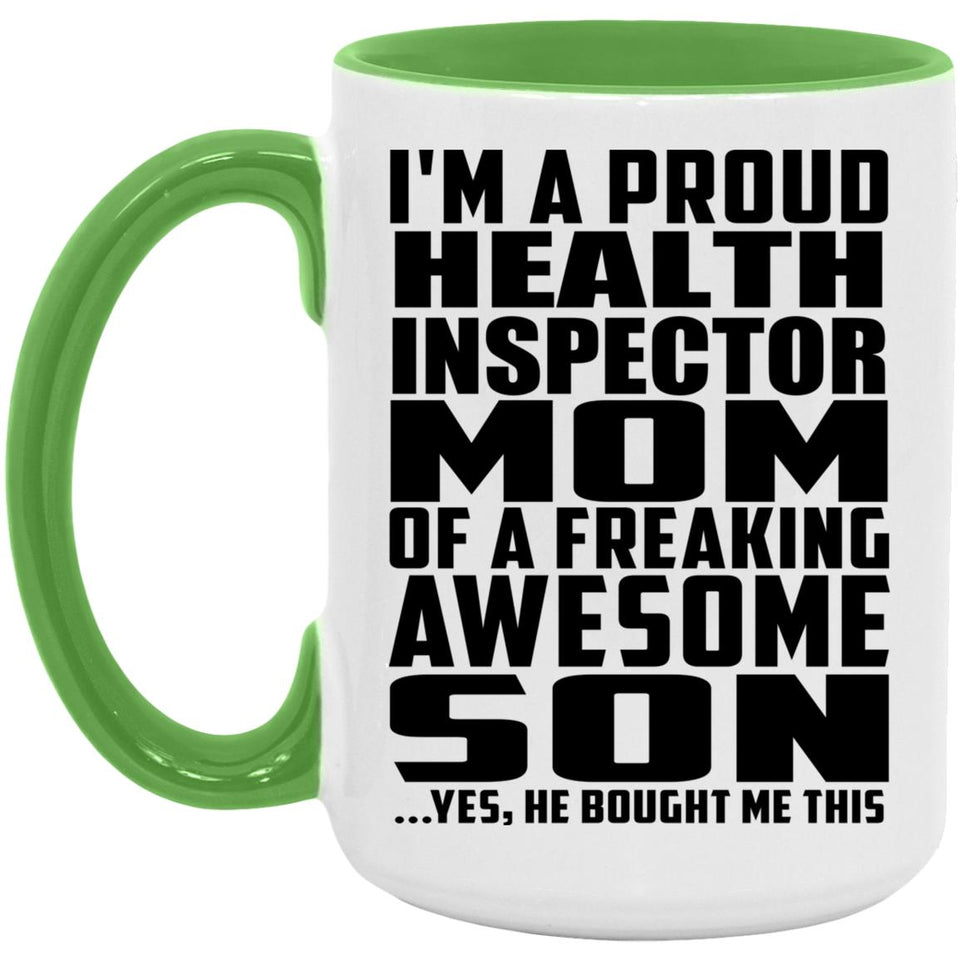 Proud Health Inspector Mom Of Awesome Son - 15oz Accent Mug Green