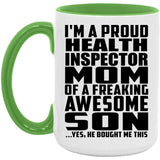 Proud Health Inspector Mom Of Awesome Son - 15oz Accent Mug Green