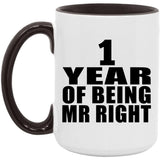 1st Anniversary 1 Year Of Being Mr Right - 15oz Accent Mug Black