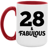 28th Birthday 28 & Fabulous - 15oz Accent Mug Red