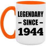 80th Birthday Legendary Since 1944 - 15oz Accent Mug Orange