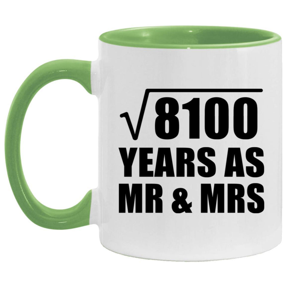 90th Anniversary Square Root of 8100 Years As Mr & Mrs - 11oz Accent Mug Green