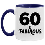 60th Birthday 60 & Fabulous - 11oz Accent Mug Purple