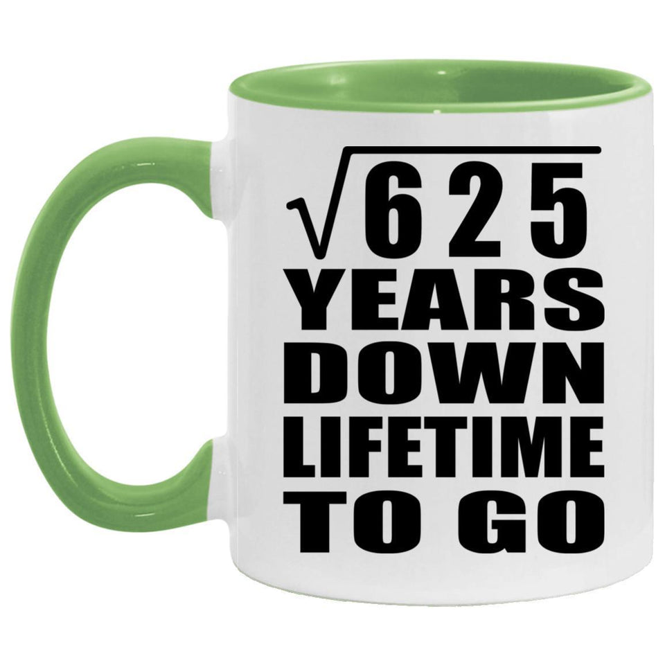 25th Anniversary Square Root of 625 Years Lifetime To Go - 11oz Accent Mug Green